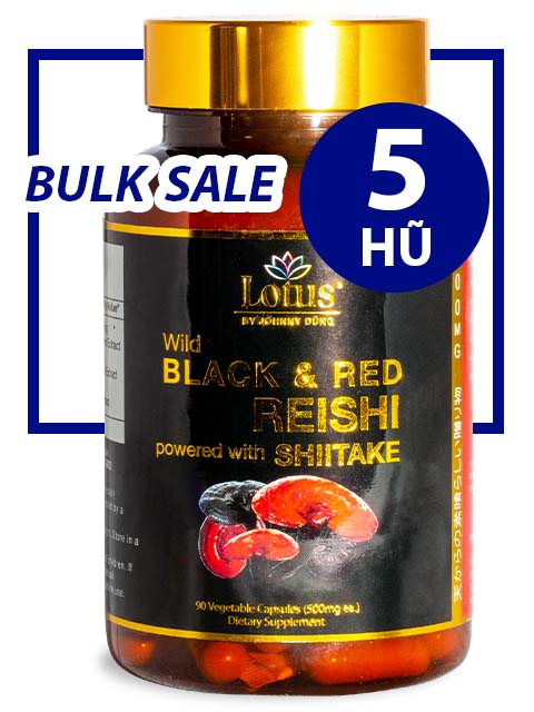 BULK SALE SAVING 5 HŨ - SUPER BLACK RED REISHI LINH CHI ĐỎ ĐEN NHẬT BẢN
