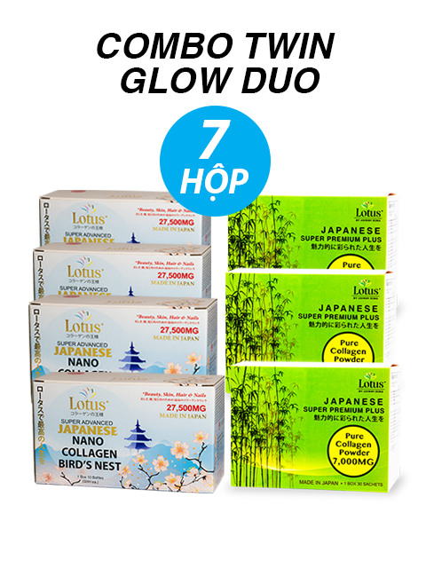 COMBO TWIN GLOW DUO 7 BOXES - SUPER COLLAGEN BIRD'S NEST PLUS & POWDER 7,000MG コラーゲンデュオ