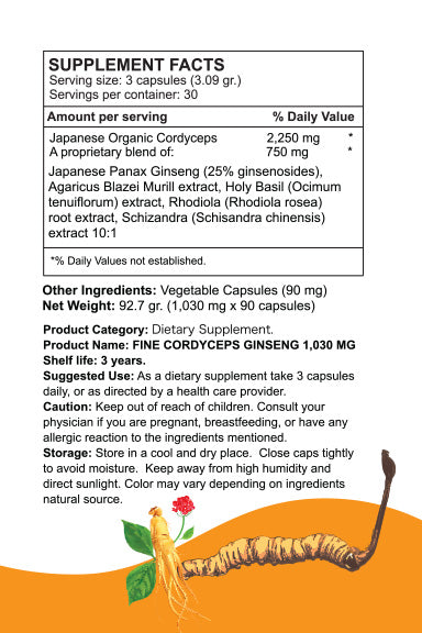 ORGANIC SUPER TIBETAN CORDYCEPS WHITE GINSENG (90 CAPSULES)