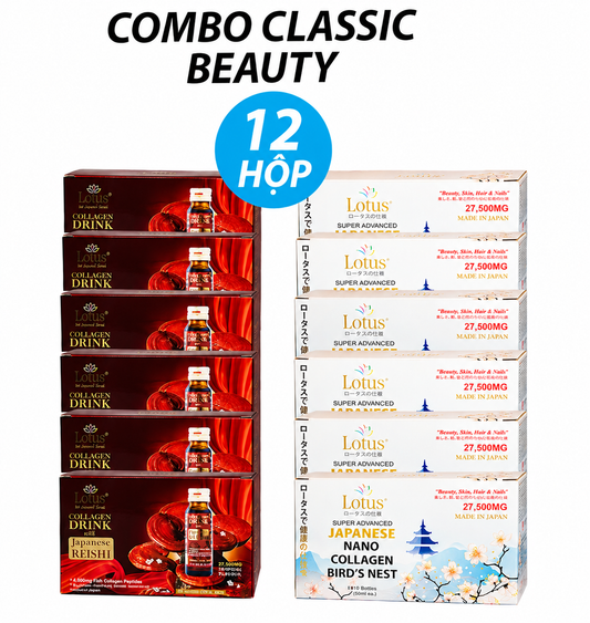 COMBO CLASSIC BEAUTY – SUPER COLLAGEN YẾN & LINH CHI ĐỎ GLUCOSAMINE 内側から輝く美しさ