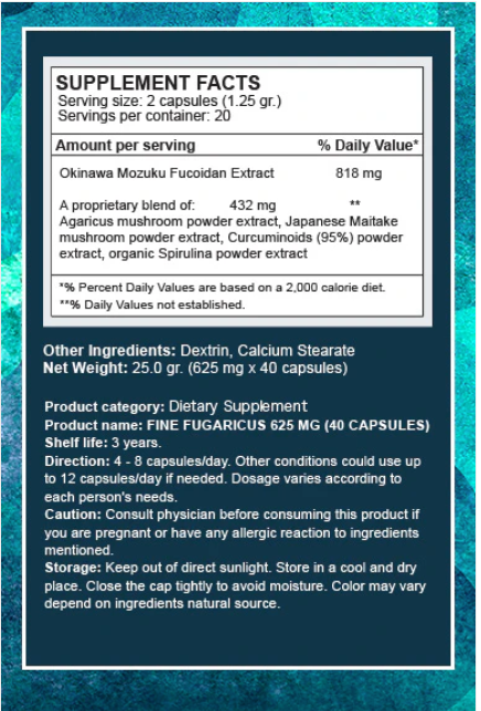 BULK SALE SAVING 18 HŨ - OKINAWA SUPER FUCOIDAN AGARICUS 625MG (40 CAPS)