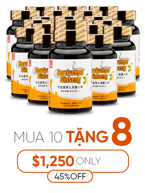 ORGANIC SUPER TIBETAN CORDYCEPS WHITE GINSENG (90V.) 冬虫夏草 ホワイト高麗人参