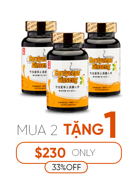 ORGANIC SUPER TIBETAN CORDYCEPS WHITE GINSENG (90V.) 冬虫夏草 ホワイト高麗人参