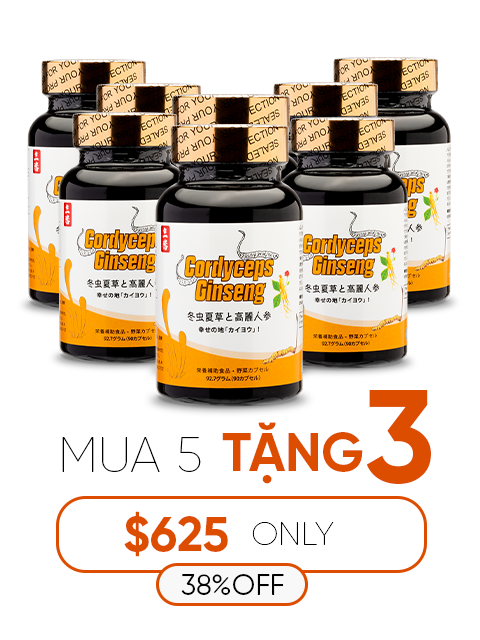 ORGANIC SUPER TIBETAN CORDYCEPS WHITE GINSENG (90V.) 冬虫夏草 ホワイト高麗人参