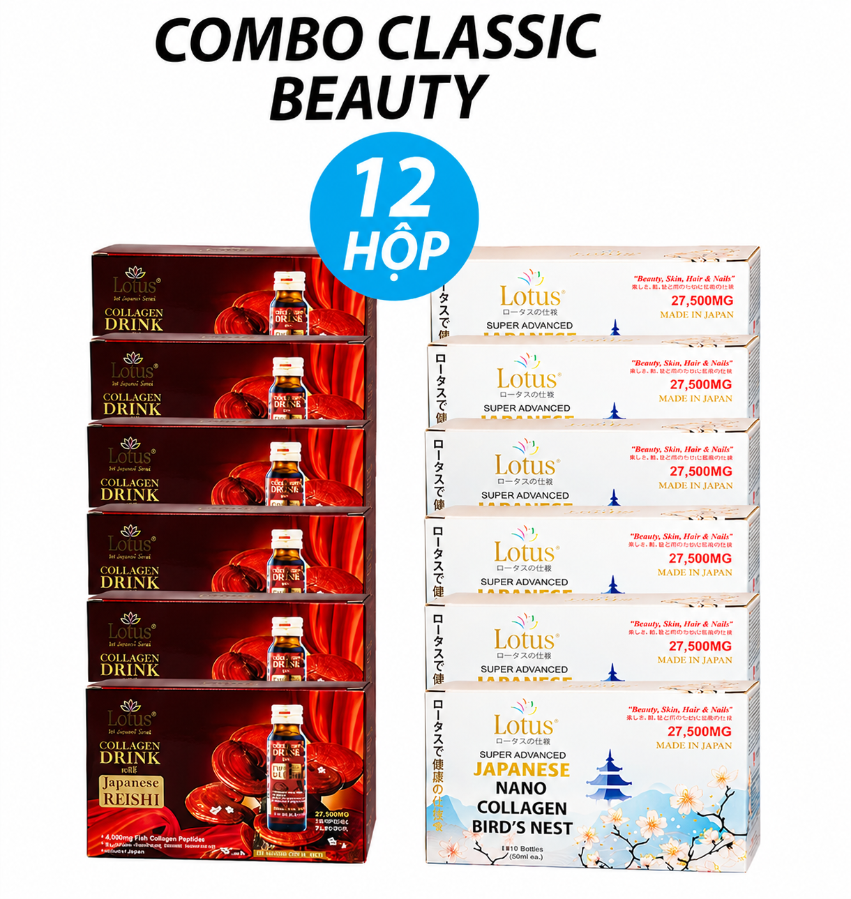 COMBO CLASSIC BEAUTY – SUPER COLLAGEN YẾN & LINH CHI ĐỎ GLUCOSAMINE 内側から輝く美しさ
