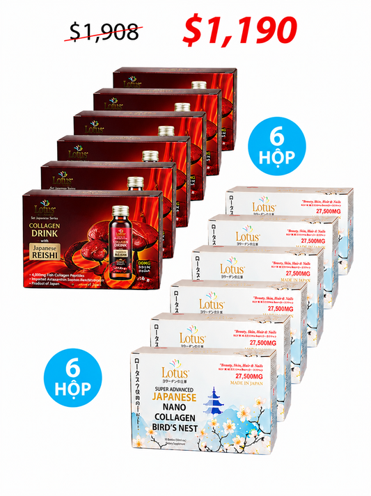 COMBO CLASSIC BEAUTY – SUPER COLLAGEN YẾN & LINH CHI ĐỎ GLUCOSAMINE 内側から輝く美しさ